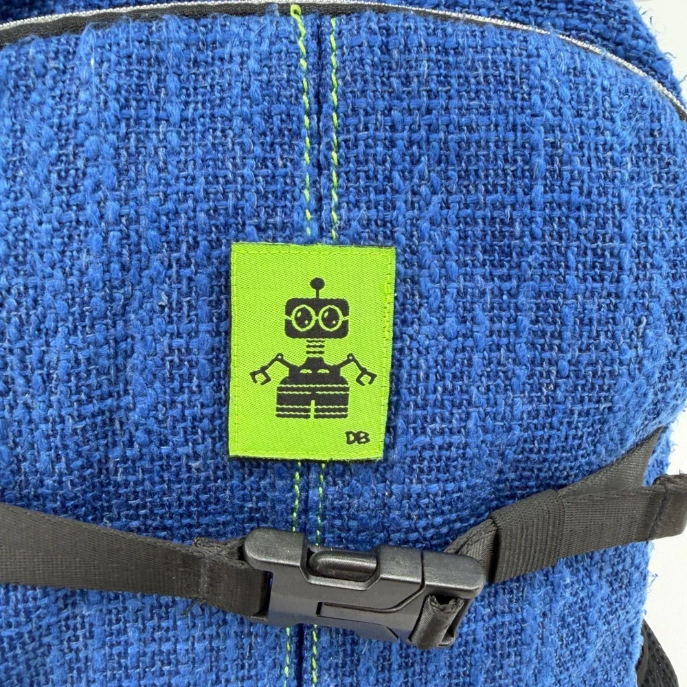 Dime Bags Hemp Blend Backpack Unisex Blue Boho Robot Patch Eco Friendly Bag